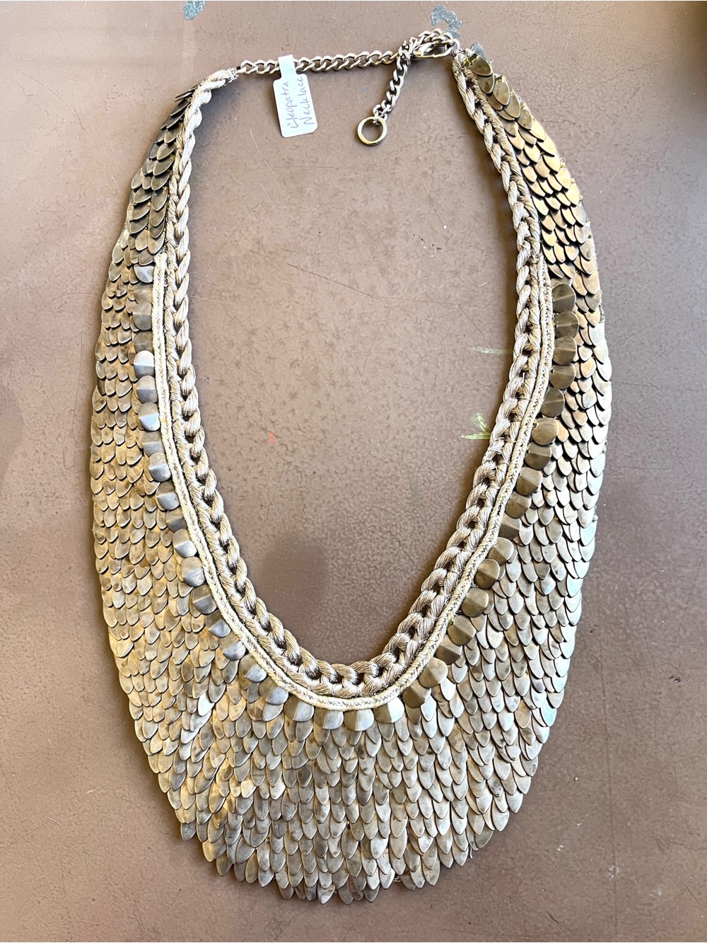 Vintage Cleopatra-Style Handmade Bib Necklace Handwoven Silver Tone Scales - Picture 2 of 9
